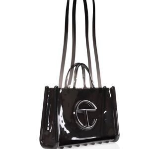 Medium Telfar Black Glossy Tote Bag with Circular Logo